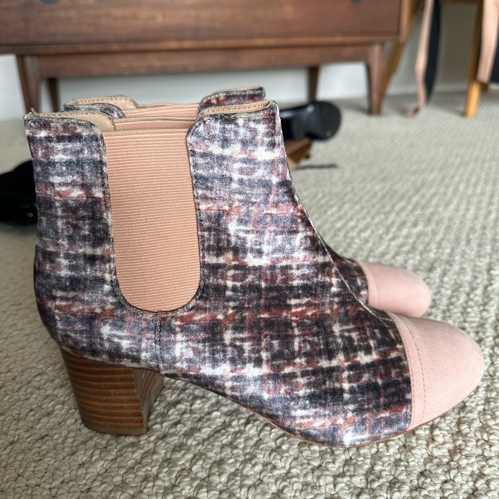Anthropologie Plaid Ankle Boots in Pink and Brown